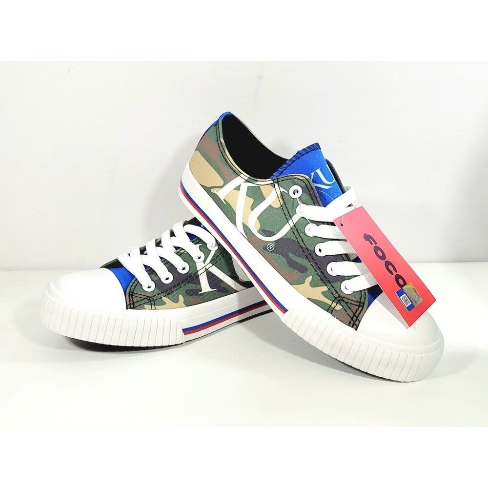 FOCO Kansas City Jayhawks Womens NCAA College Team Logo Camo Canvas Sneakers, 8